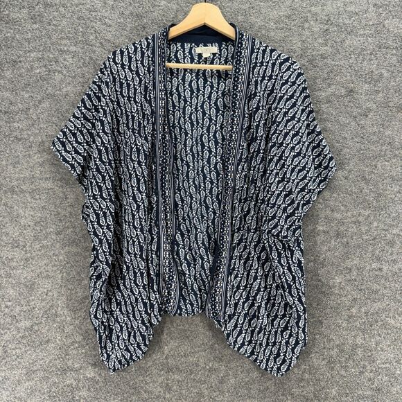 Loft Top Women M/L Black Floral Open Front Short Sleeve Breathable Casual - Picture 1 of 6